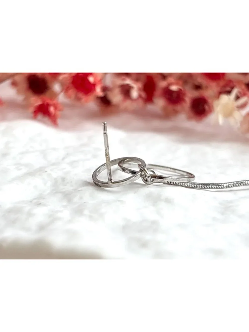 Minimalist Double Circle Vintage Sterling Silver 925 Dangle Drop Earrings